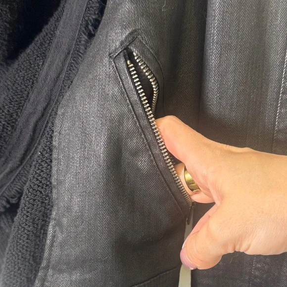 Free People Coated Denim Drape Front Moto Jacket Black Waterfall Collar XS 0 - Picture 10 of 14